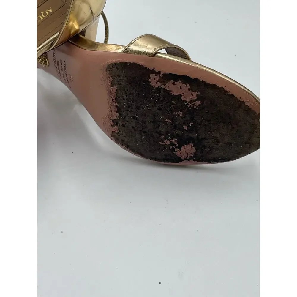 Aquazzura Gold Mirrored Patent Leather Strappy Heel Open Toe Sandals Sz 39/8 - Picture 10 of 12